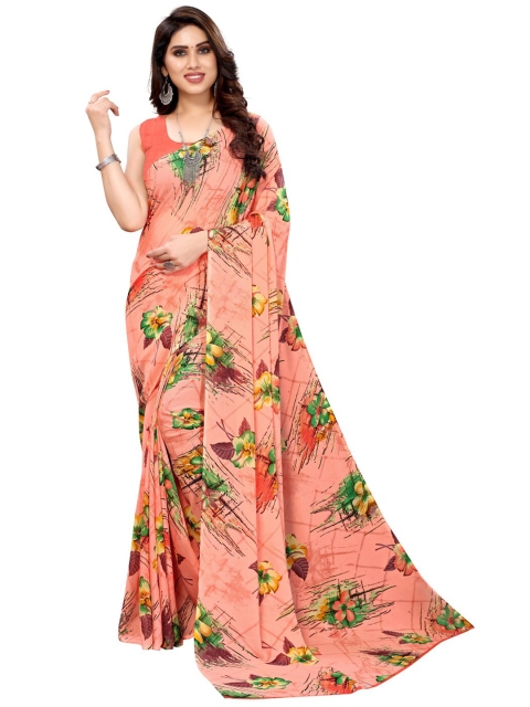 

KALINI Pink & Green Floral Printed Saree