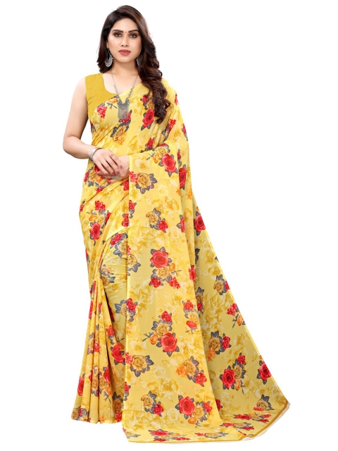 

KALINI Yellow & Red Floral Printed Saree