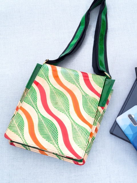 

Golden Peacock Green Printed Leather Bucket Hobo Bag