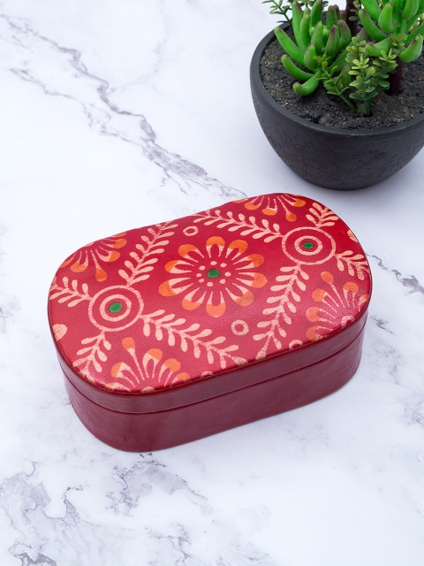 

Golden Peacock Red & Brown Printed Leather Jewellery Organiser