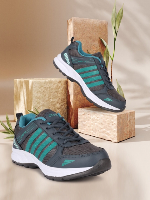 

CLYMB Men Charcoal & Teal Mesh Running Shoes