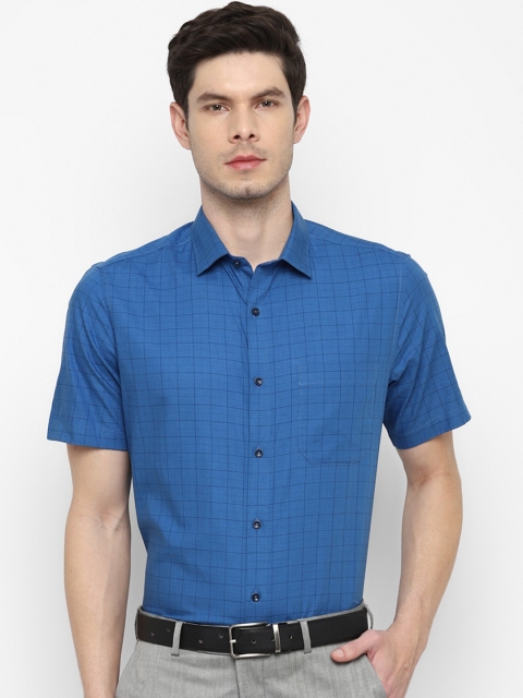 

Turtle Men Blue Grid Tattersall Checks Opaque Checked Formal Shirt