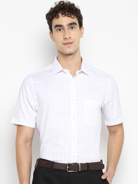 

Turtle Men White Grid Tattersall Checks Opaque Checked Formal Shirt