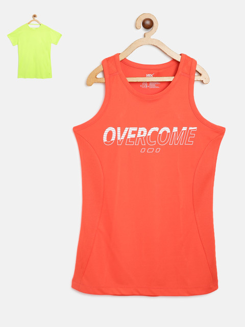 

HRX By Hrithik Roshan U-17 Girls Pack of 2 Rapid-Dry Tshirts, Fluorescent green