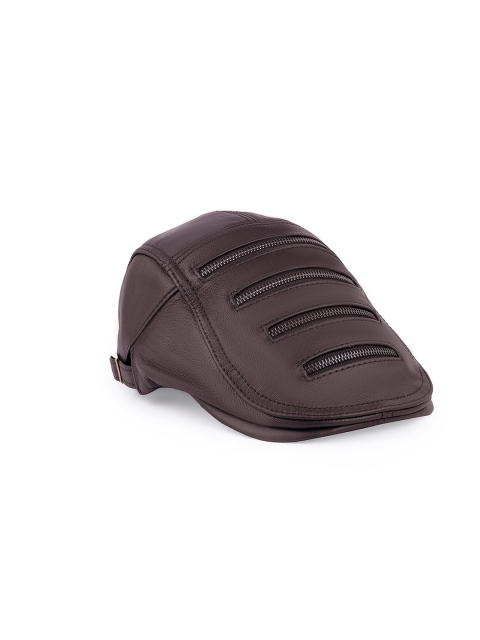 

Bange Unisex Coffee Brown Genuine Leather Solid Ascot Cap