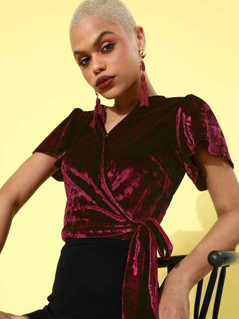

Mast & Harbour Charming Maroon Solid Velvet Top
