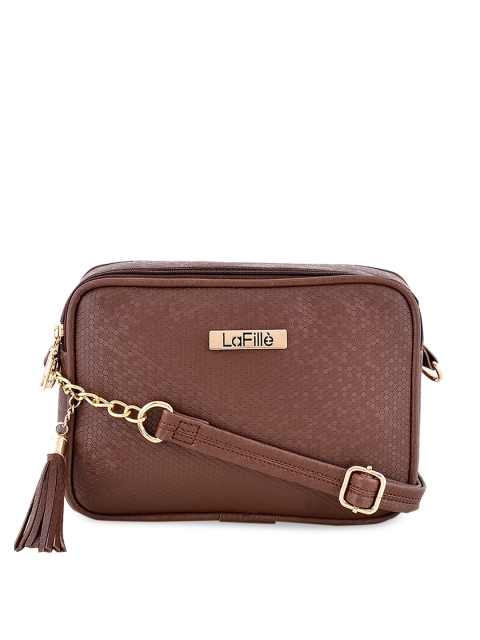 

LaFille Woman Brown PU Half Moon Tasselled Sling Bag