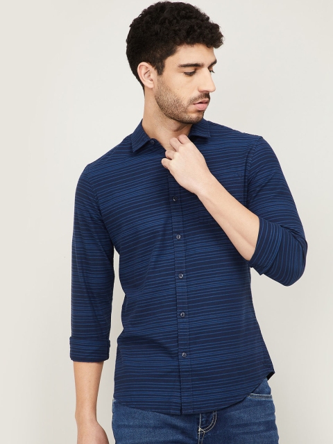 

Forca by Lifestyle Men Blue Slim Fit Horizontal Stripes Opaque Striped Casual Shirt