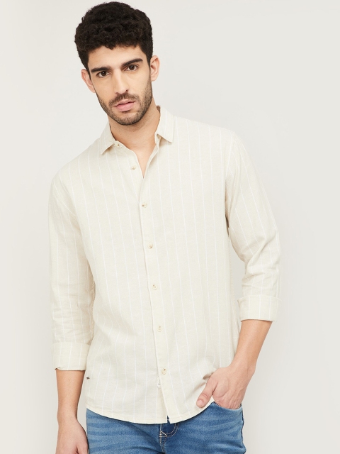 

Forca by Lifestyle Men Beige Slim Fit Opaque Vertical Striped Cotton Casual Shirt