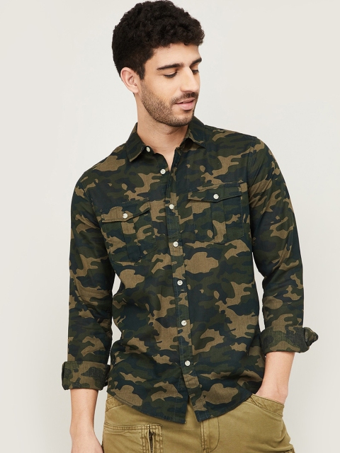 

Forca Men Olive Green Slim Fit Opaque Printed Casual Shirt