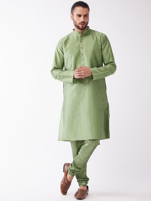 

VASTRAMAY Men Green Solid Regular Kurta with Pyjamas