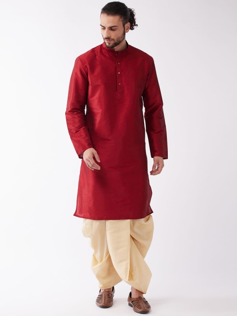 

VASTRAMAY Men Maroon & Beige Regular Kurta with Dhoti Pants