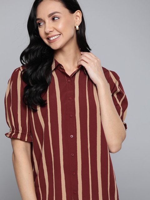 

Mast & Harbour Women Maroon & Beige Striped Casual Shirt