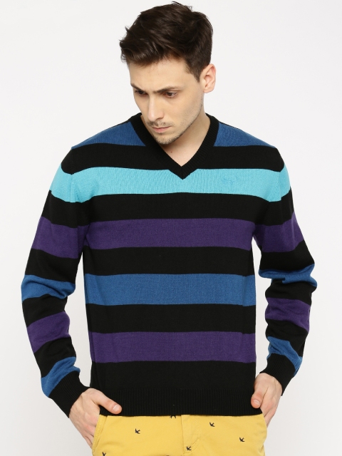 

Flying Machine Men Black & Blue Striped Sweater