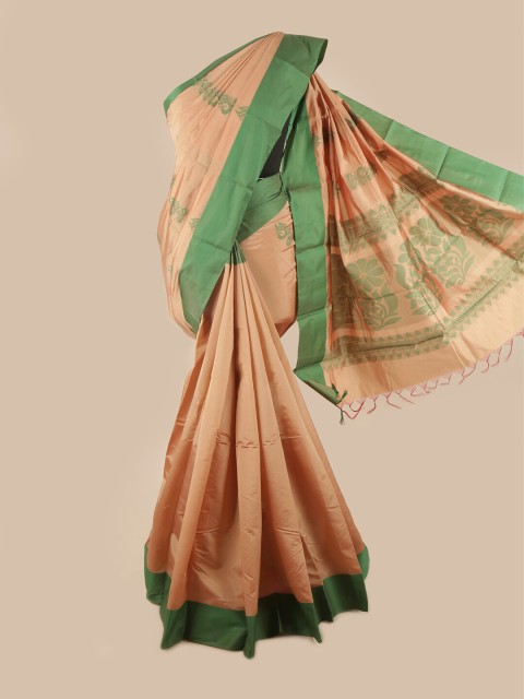 

Pothys Peach-Coloured & Green Floral Silk Cotton Saree