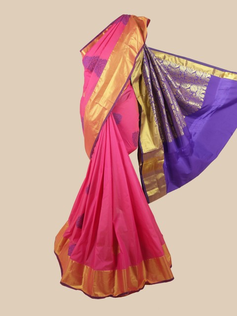 

Pothys Pink & Blue Ethnic Motifs Zari Soft Silk Saree