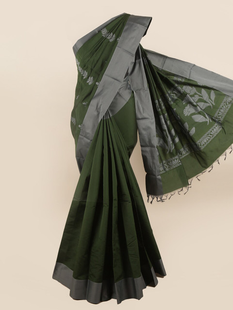 

Pothys Green & Grey Floral Woven Design Silk Cotton Saree