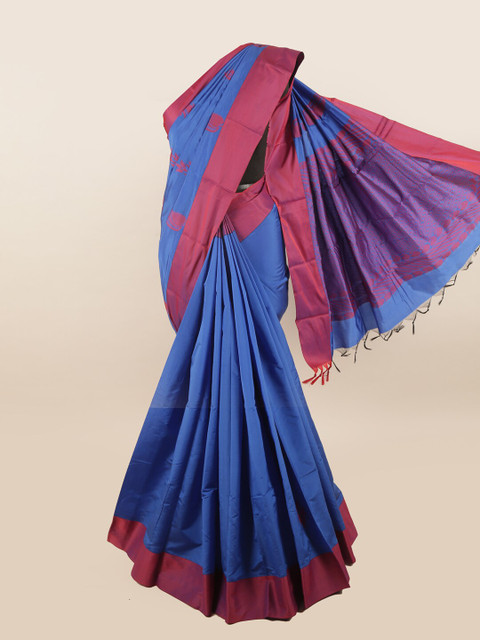 

Pothys Blue & Red Floral Silk Cotton Saree