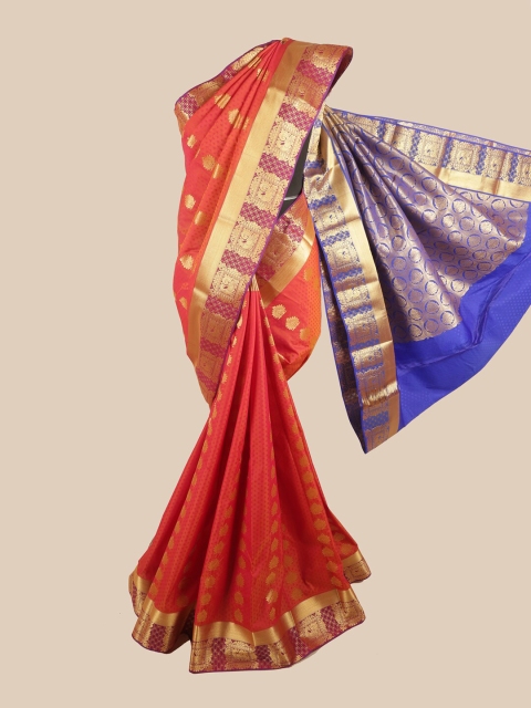

Pothys Rust Orange & Blue Ethnic Motifs Zari Art Silk Saree