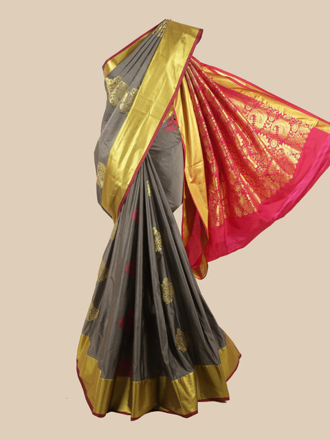 

Pothys Grey & Pink Ethnic Motifs Zari Art Silk Saree