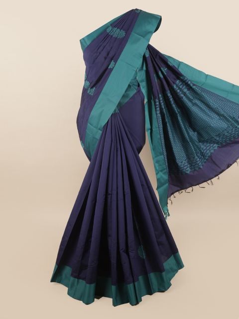 

Pothys Blue & Teal Green Floral Silk Cotton Saree