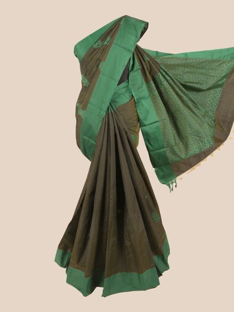 

Pothys Green & Brown Floral Silk Cotton Saree
