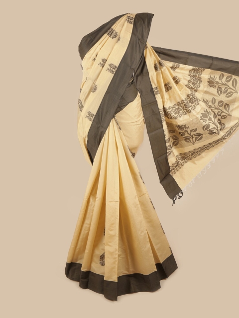 

Pothys Cream-Coloured & Brown Floral Silk Cotton Saree