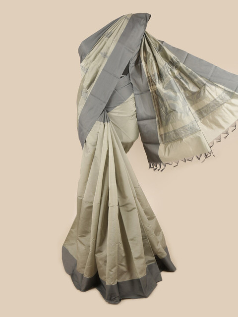 

Pothys Grey & Tan Brown Floral Silk Cotton Saree