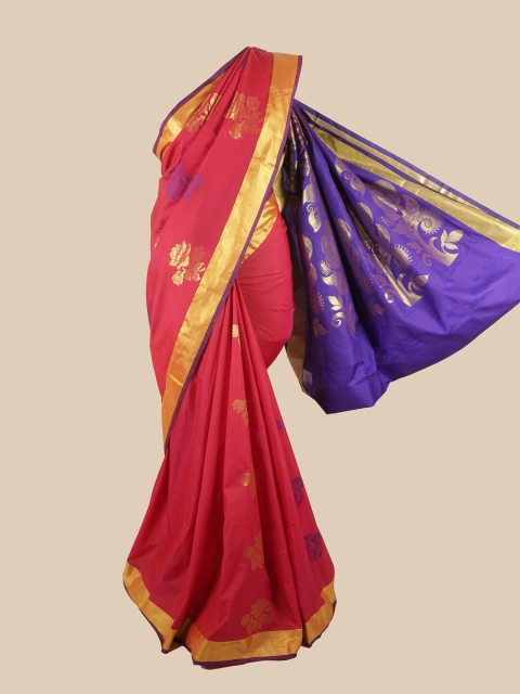 

Pothys Pink & Blue Floral Zari Art Silk Saree