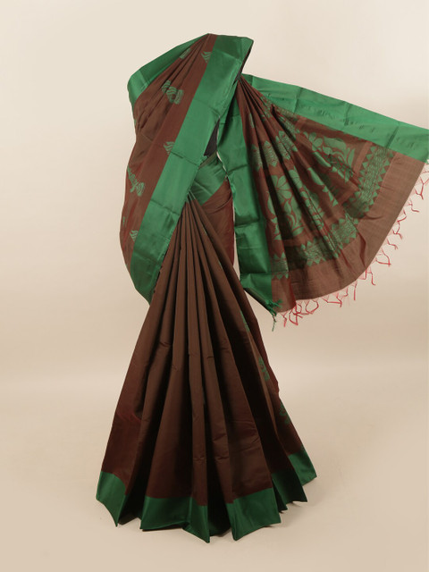 

Pothys Brown & Green Floral Silk Cotton Saree