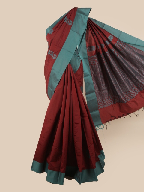 

Pothys Maroon & Teal Green Floral Silk Cotton Saree