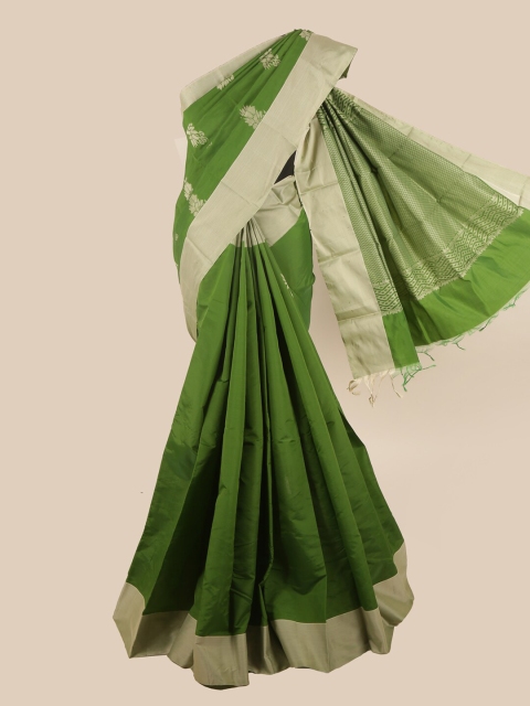 

Pothys Green & Grey Floral Zari Silk Cotton Saree
