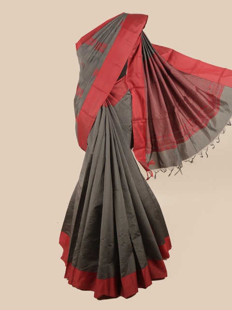 

Pothys Grey & Red Floral Silk Cotton Saree