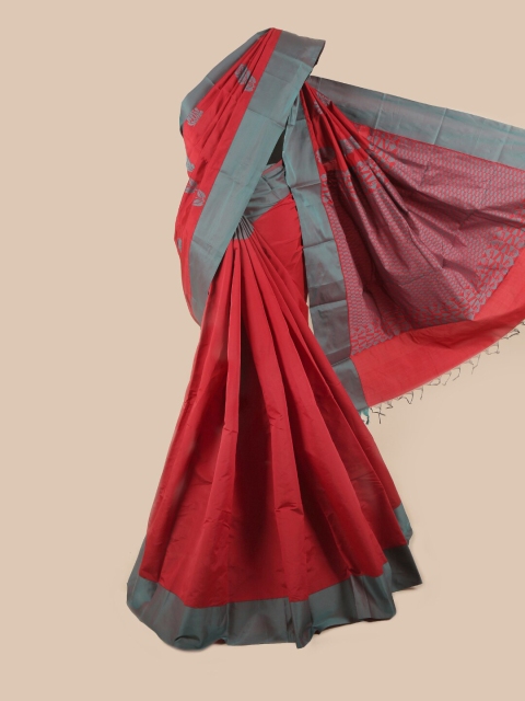 

Pothys Red & Grey Floral Silk Cotton Saree