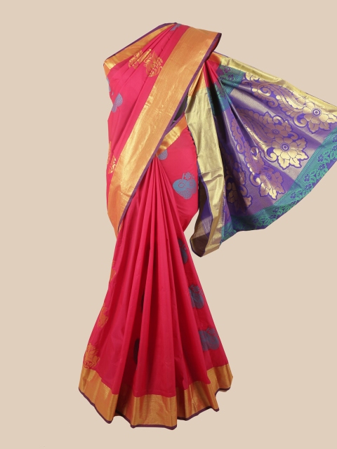 

Pothys Pink & Gold-Toned Ethnic Motifs Zari Art Silk Saree