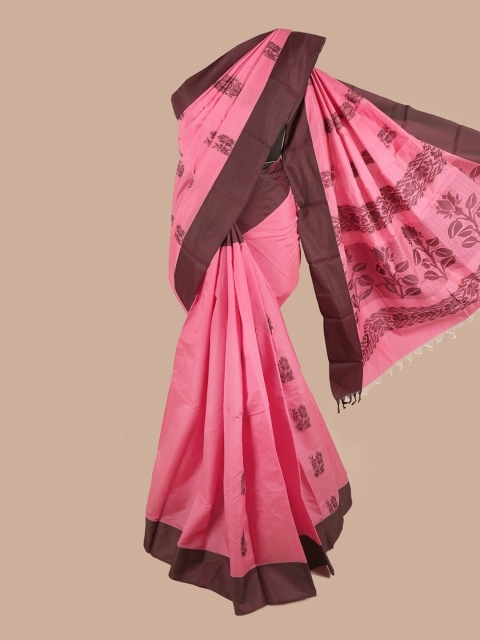 

Pothys Pink & Brown Floral Silk Cotton Saree