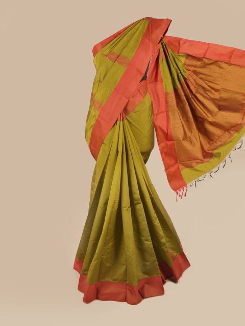 

Pothys Green & Orange Floral Silk Cotton Saree