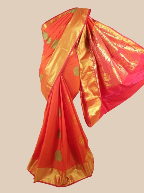 

Pothys Orange & Gold-Toned Ethnic Motifs Zari Art Silk Saree
