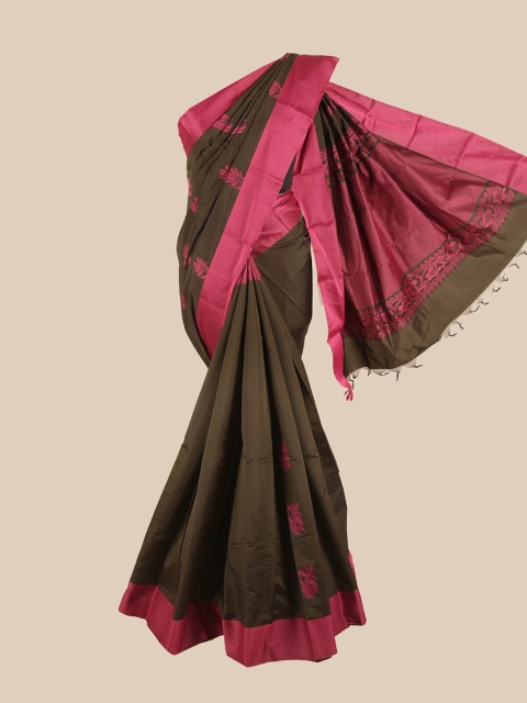 

Pothys Brown & Pink Floral Silk Cotton Saree