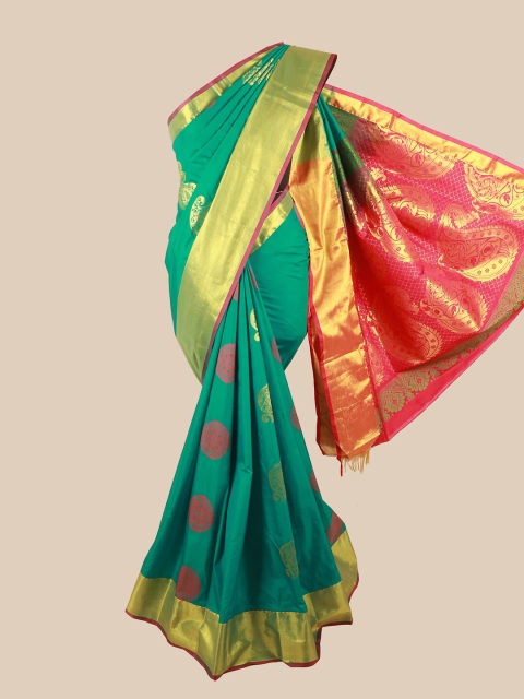 

Pothys Green & Gold-Toned Ethnic Motifs Zari Art Silk Saree