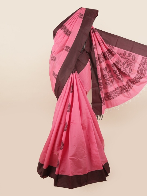 

Pothys Pink & Brown Floral Silk Cotton Saree