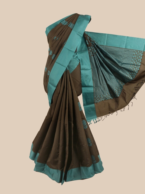 

Pothys Brown & Teal Green Floral Silk Cotton Saree