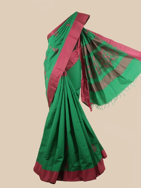 

Pothys Green & Pink Floral Silk Cotton Saree