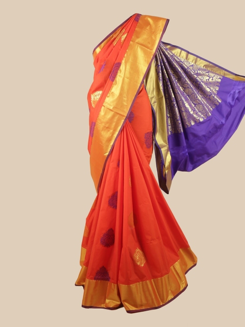 

Pothys Orange & Violet Ethnic Motifs Zari Art Silk Saree