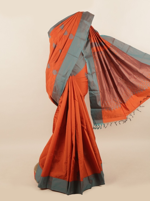 

Pothys Orange & Grey Floral Silk Cotton Saree