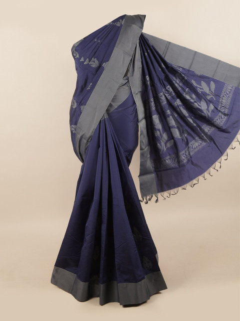 

Pothys Blue & Grey Floral Silk Cotton Saree