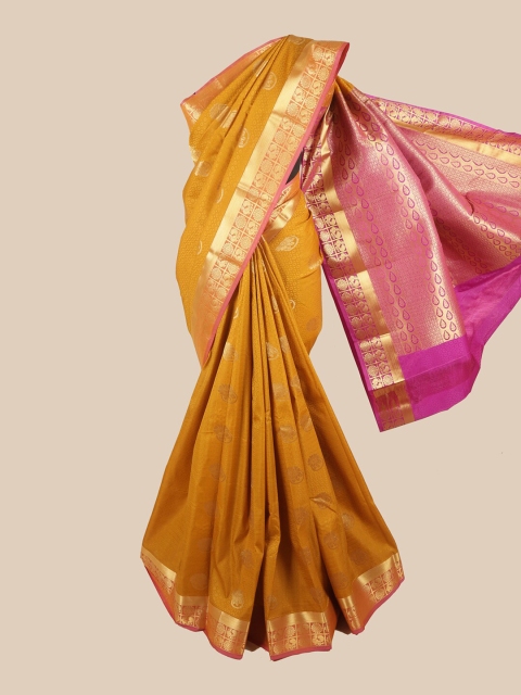 

Pothys Mustard & Pink Ethnic Motifs Zari Art Silk Saree