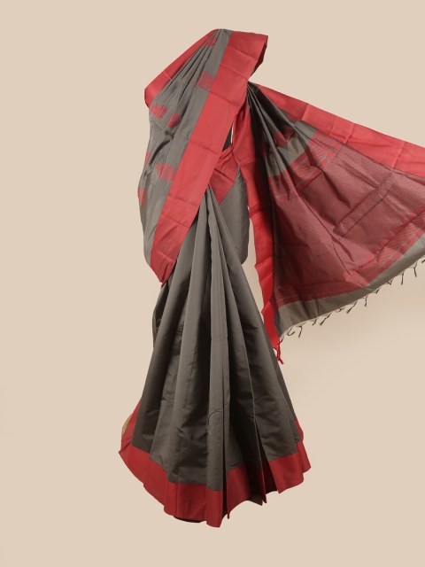 

Pothys Grey & Red Floral Silk Cotton Saree