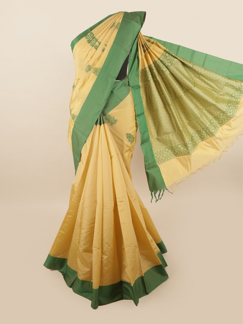 

Pothys Cream-Coloured & Green Floral Silk Cotton Saree