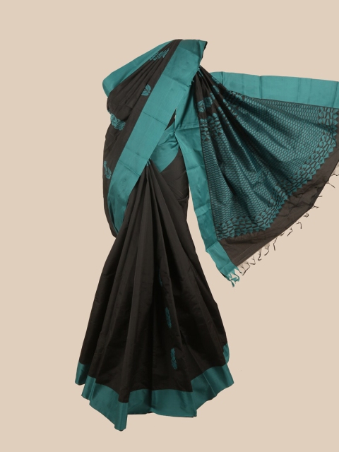 

Pothys Black & Blue Floral Silk Cotton Saree